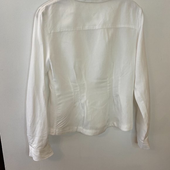 Anthropologie Maeve White Lightweight Button Front Fitted Shirt Blazer - Picture 3 of 9